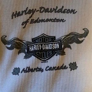White, grey and sparkly orange Harley Davidson Edmonton, Alberta tank top.